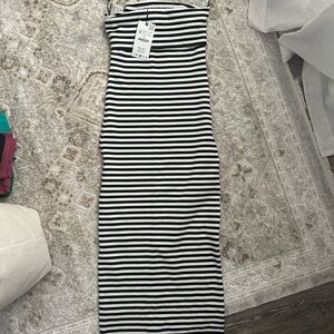 NWT Zara Black and White Striped Maxi Dress